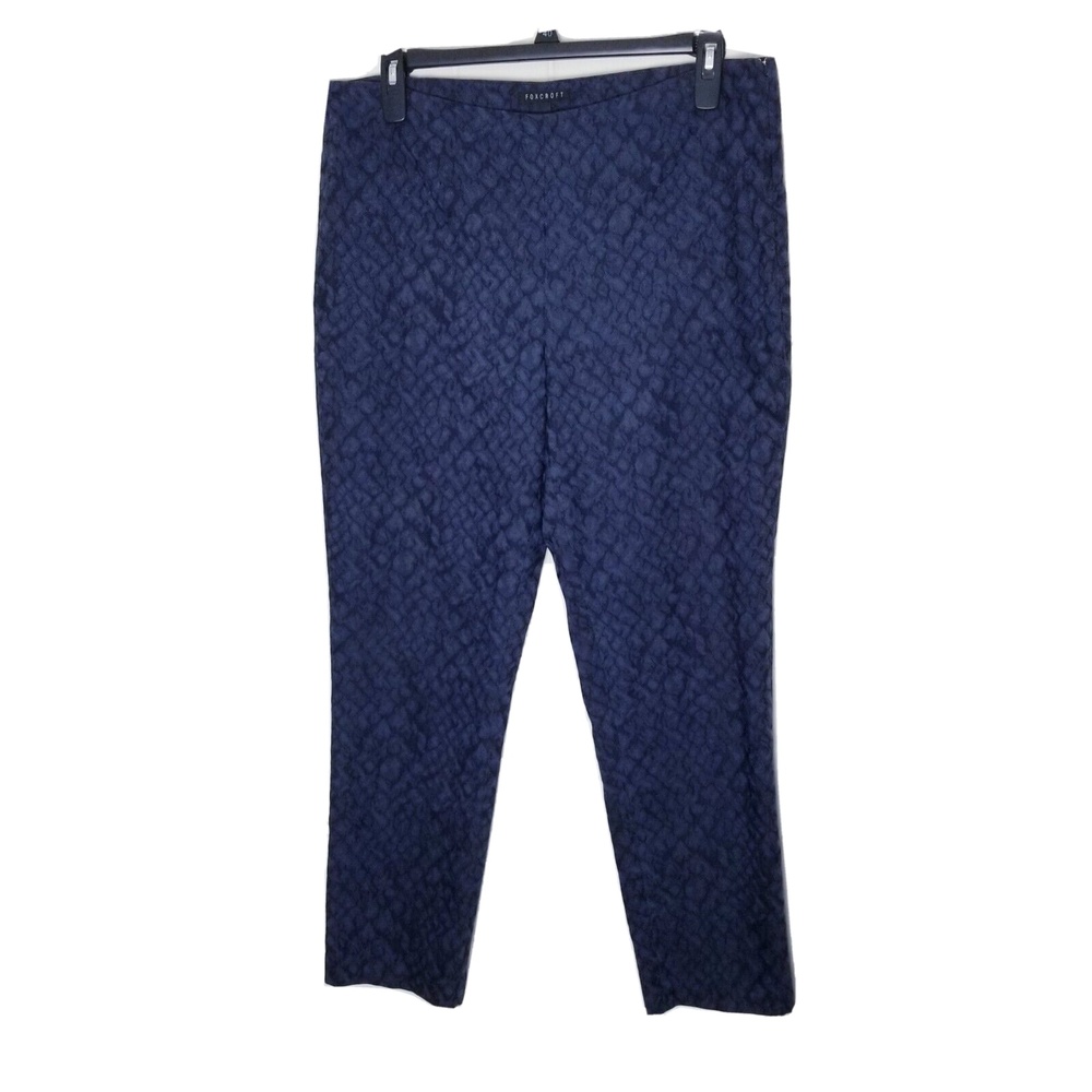 Foxcroft Blue Tonal Patterned Flat Front Stretch Pants Size 16